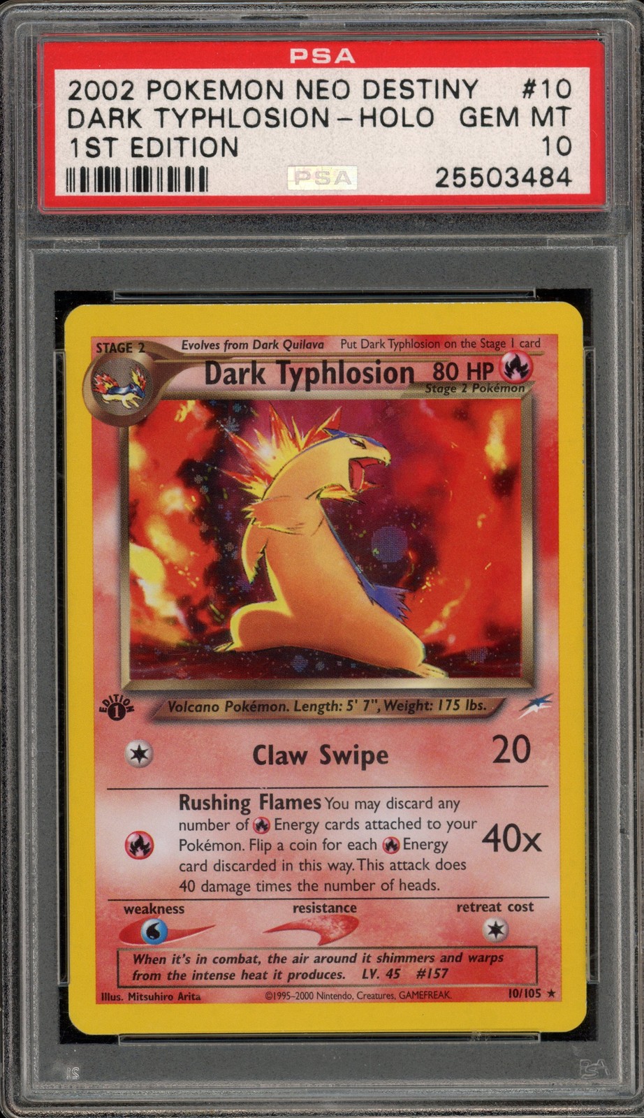 Pokemon Dark Typhlosion Neo Destiny 1st Edition Holo Rare #10 PSA 10 Gem Mint