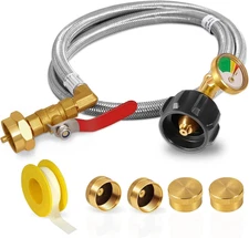 Propane Adapter for 1 Lb. Tanks with Tank Gauge & Control Valve, 3 FT Propane Re