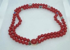 Vintage 1960s Double Strand Red Round Beaded Chocker Necklace 8.5"