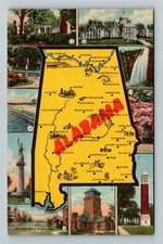 Tuscumbia AL-Alabama Map Of State, Birthplace Of Helen Keller Vintage Postcard