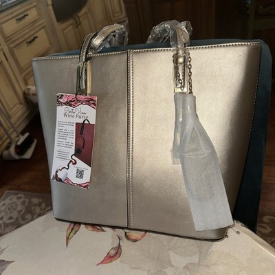 Ladies Handbag Gold Shimmer, BellaVita Pocketbook , Tote Bag For Wine, PortoVino
