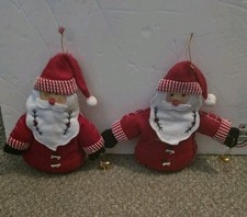Santa Clause Ornaments Qty 2, 9" Fabric Santas Handmade Decoration Christmas L4