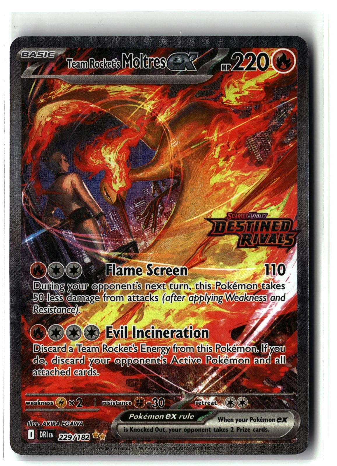 Team Rocket's Moltres ex ⭐️ 229/182 Stamped Holo Destined Rivals Pokemon NM