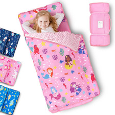Toddler Nap Mat with Removable Pillow and Fleece Blanket, Extra Large 55''X35''