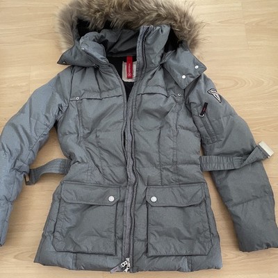Bogner Damen Parka Winterjacke grau Gr. 36halblang, Kapuze, Fellbesatz, RV
