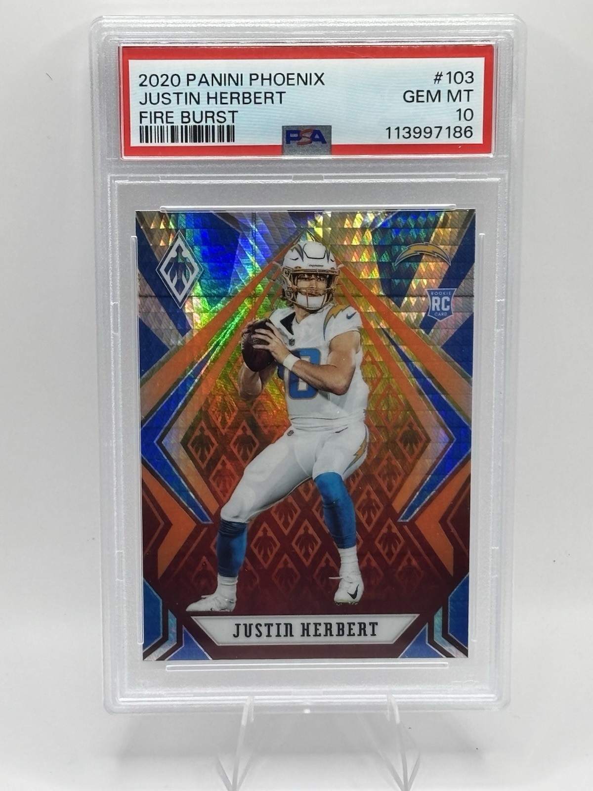 2020 Panini Phoenix Justin Herbert #103 Fire Burst Rookie RC Graded PSA 10