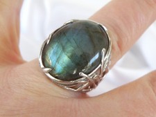 Vintage Sterling Silver 925 Natural Labradorite Statement Ring Size 8