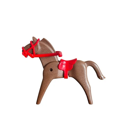Playmobil Geobra Vintage Brown Horse With Red Saddle Posable Neck