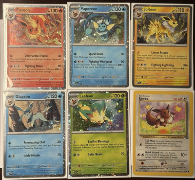 Eevee, Flareon, Jolteon, Vaporeon, Leafeon, Glaceon - X6 Card Lot - A12