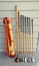 Antique Hickory Wood Shaft Player Scottish Clubs Belding Caddy Bag
