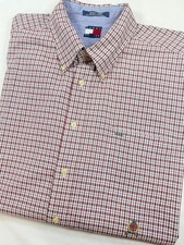 Y2K VTG Tommy Hilfiger Mens Shirt Red Plaid Short Sleeve 2XL Box Tag Crest Logo