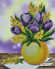 Spring Flowers Bead Embroidery Scheme on Canvas DIY Printed Pattern a4h 569