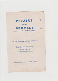 1960 61 Pegasus v Bromley F A Amateur Cup 2nd Round Replay