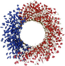 22 Inch 4Th of July Wreath for Front Door   Patriotic Red White Blue Flowers   M