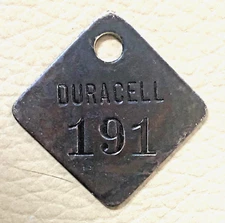 Vintage Tool Check Brass Tag:  DURACELL; Famous US Battery Maker