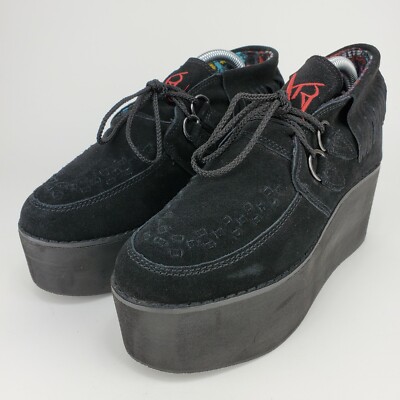 YRU Women's 8 Black Fashion Shoes Fringe Moc Platform Lace Up Emo Goth Punk