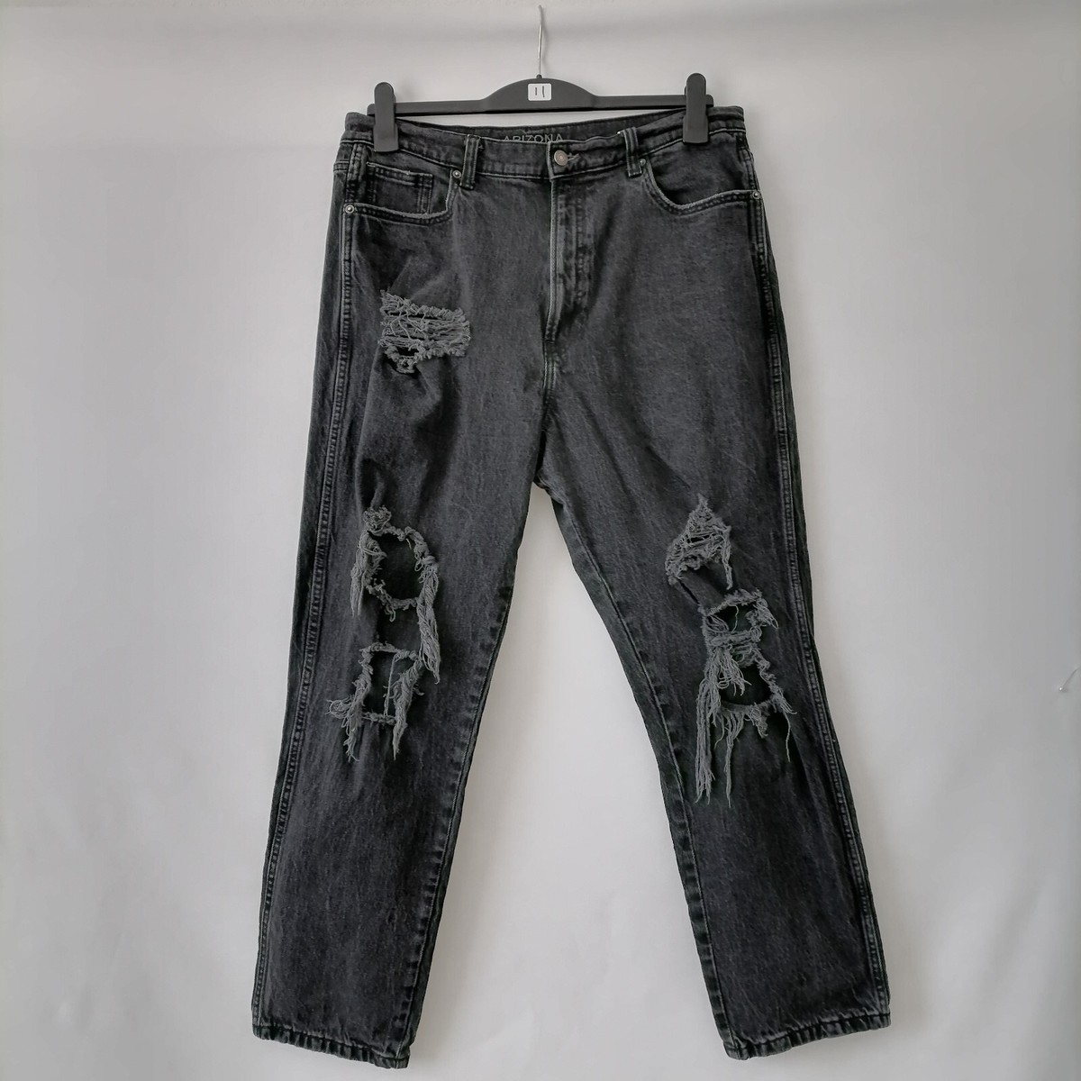 AriZona Jeans Co Womens Dark Gray Distressed Highest Rise Mom