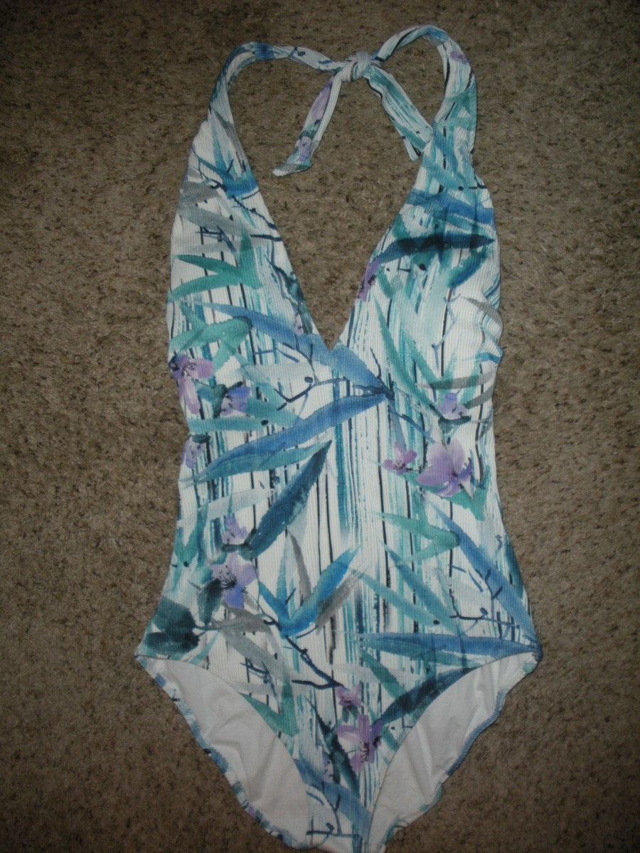 GOTTEX Multicolor Exotic Paradise 1 Pc Textured Halter Swimsuit Sz