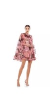 Mac Duggal 55404 Rose Floral Cape Mini Dress Chiffon Size 2 Xs Excellent