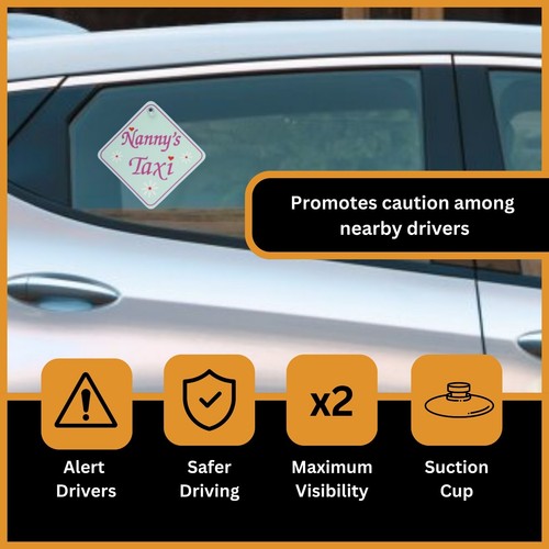 Nanny's Taxi Car Sign Twin Pack 5.5” x 5.5” Suction Cup Funny Gift for Nanny - Picture 3 of 6