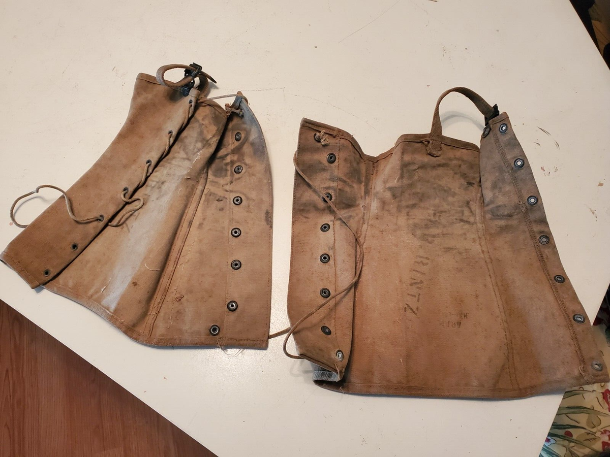 Vintage Original WWI WWII Canvas U.S. Army Military Gaiters Spats