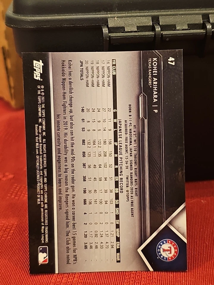 2021 KOHEI ARIHARA Topps Chrome Black Rookie #47 Texas Rangers - Image 2 of 2