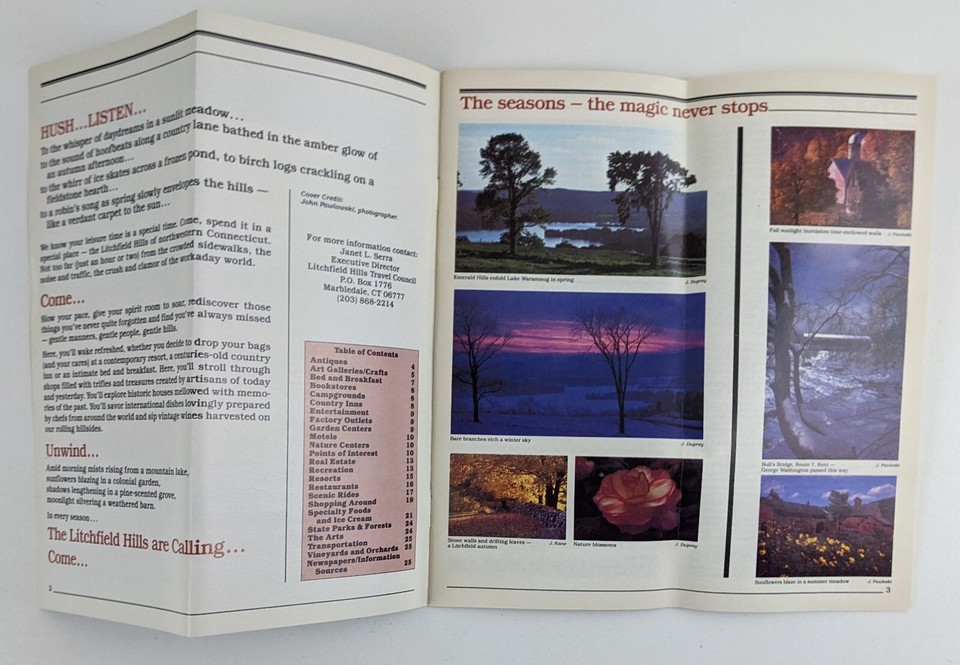 1990s Litchfield Hills Connecticut CT VTG Travel Guide Booklet Lodging