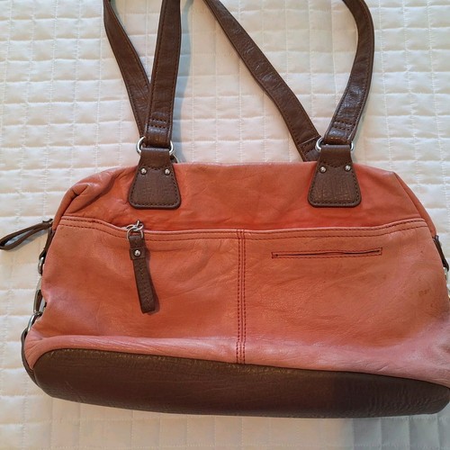 Stone Mountain Satchel Shoulder Bag Purse Handbag Buttery Soft Dbl Straps Coral - Picture 7 of 9