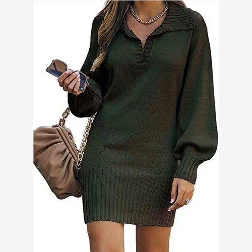 Women Winter V Neck Knitted Jumper Mini Dress Pullover Long Sleeve Top Size 8-22 - Picture 16 of 31