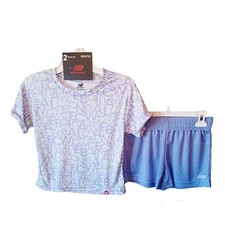 New Balance Shorts Set 10/12 Girls Violet Stretchy T-Shirt Mesh Shorts