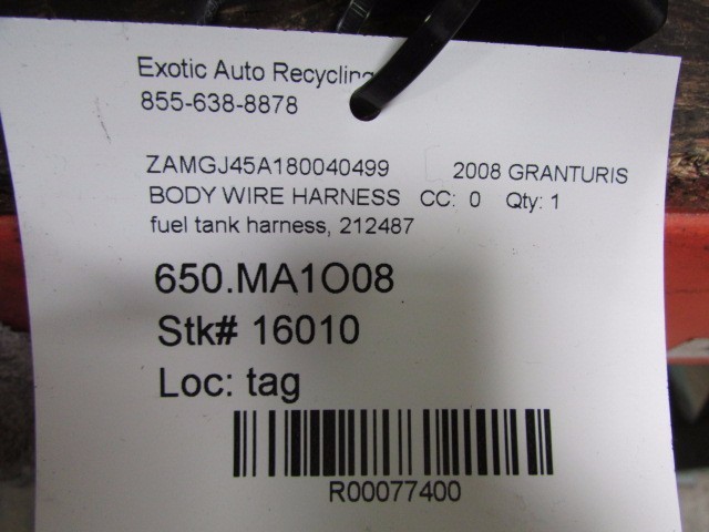 Maserati Granturismo, Quattroporte, Fuel Tank Wire Harness, Used, P/N 212487