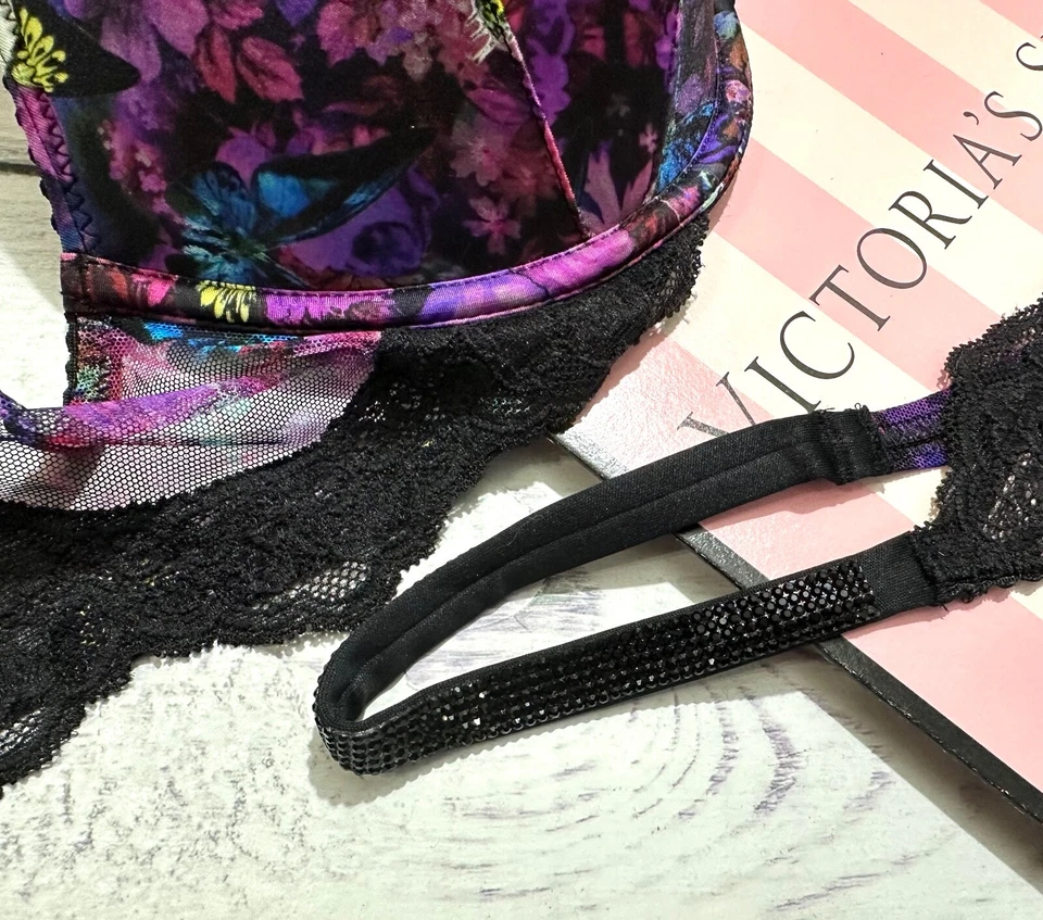 Victoria's Secret Brillo Correa Bombshell Push Up Sujetador Tanga Conjunto Moody Floral Foto 3 de 4