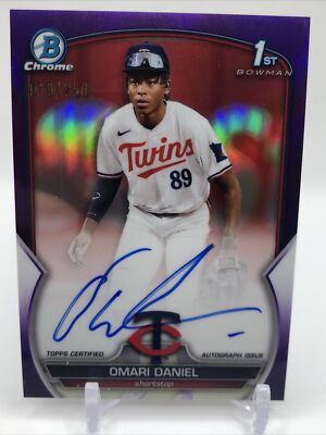 2023 Bowman Chrome Omari Daniel 1st Bowman Purple Refractor Auto /250 Twins
