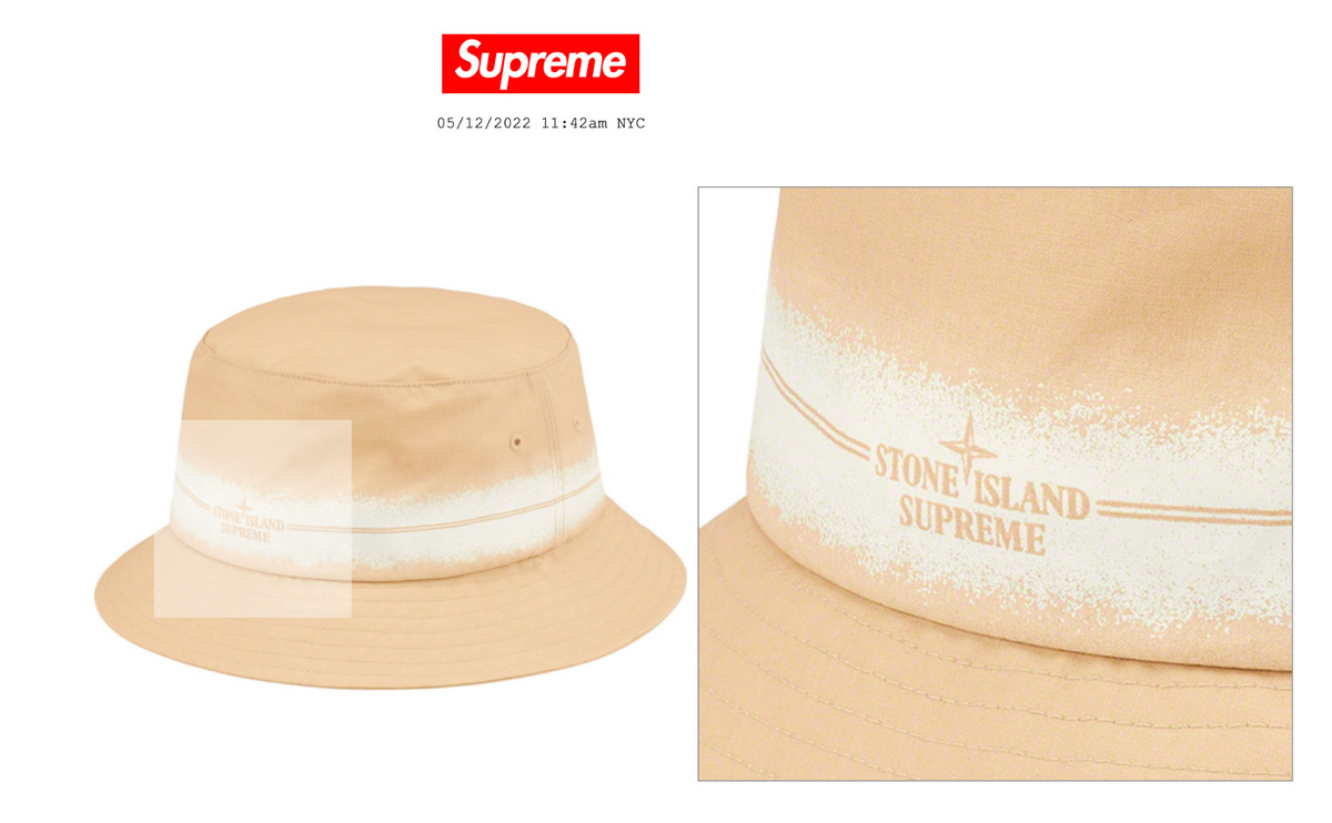 SUPREME STONE ISLAND STRIPE CRUSHER (M/L) (TAN) SS22 PUNCHED DENIM CRUSHER  BUCKE