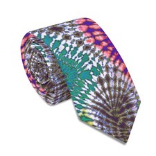 Tie Dye Necktie, Shiny Satin Tie, Teal Pink Black Tied Dyed Menswear, Gift for M