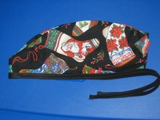 Surgical Scrub Hats caps Christmas Black with Stockings
