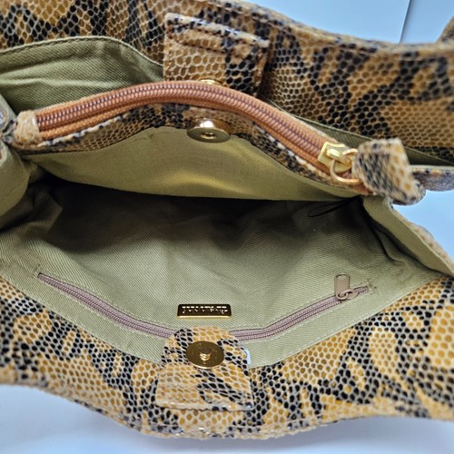 Franchi Bolso de Hombro Cartera Bolso de Mano Cuero Negro/Tostado Piel de Serpiente Estampado Animal Usado en Excelente Condición - Imagen 13 de 15