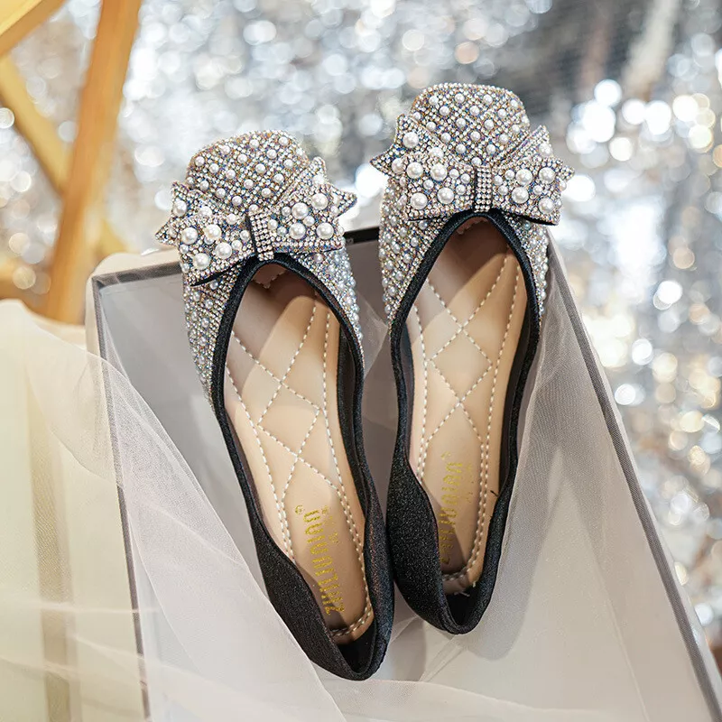Fashion Women Luxury Slip On Bride Wedding Rhinestone Flat Pump