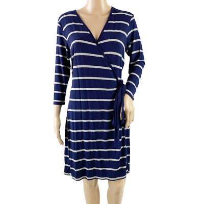 Calvin Klein Women's Long Sleeve Striped True Jersey Knit Wrap Dress Size 8  | eBay