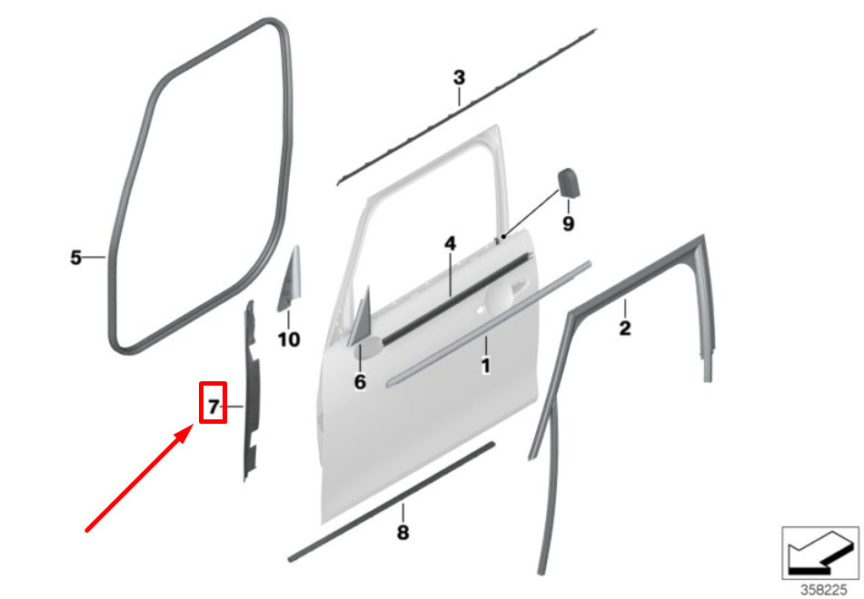 NEW MINI COOPER F55 FRONT LEFT DOOR A-PILLAR SEAL 7322455 