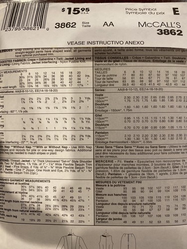 McCalls Pattern 3862 Size AA (6-8-10-12) Lined Jacket, Lines Best And Pants - Picture 4 of 6