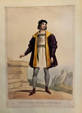 Deveria. Fourteenth century English. Original color lithograph. Paris 1844