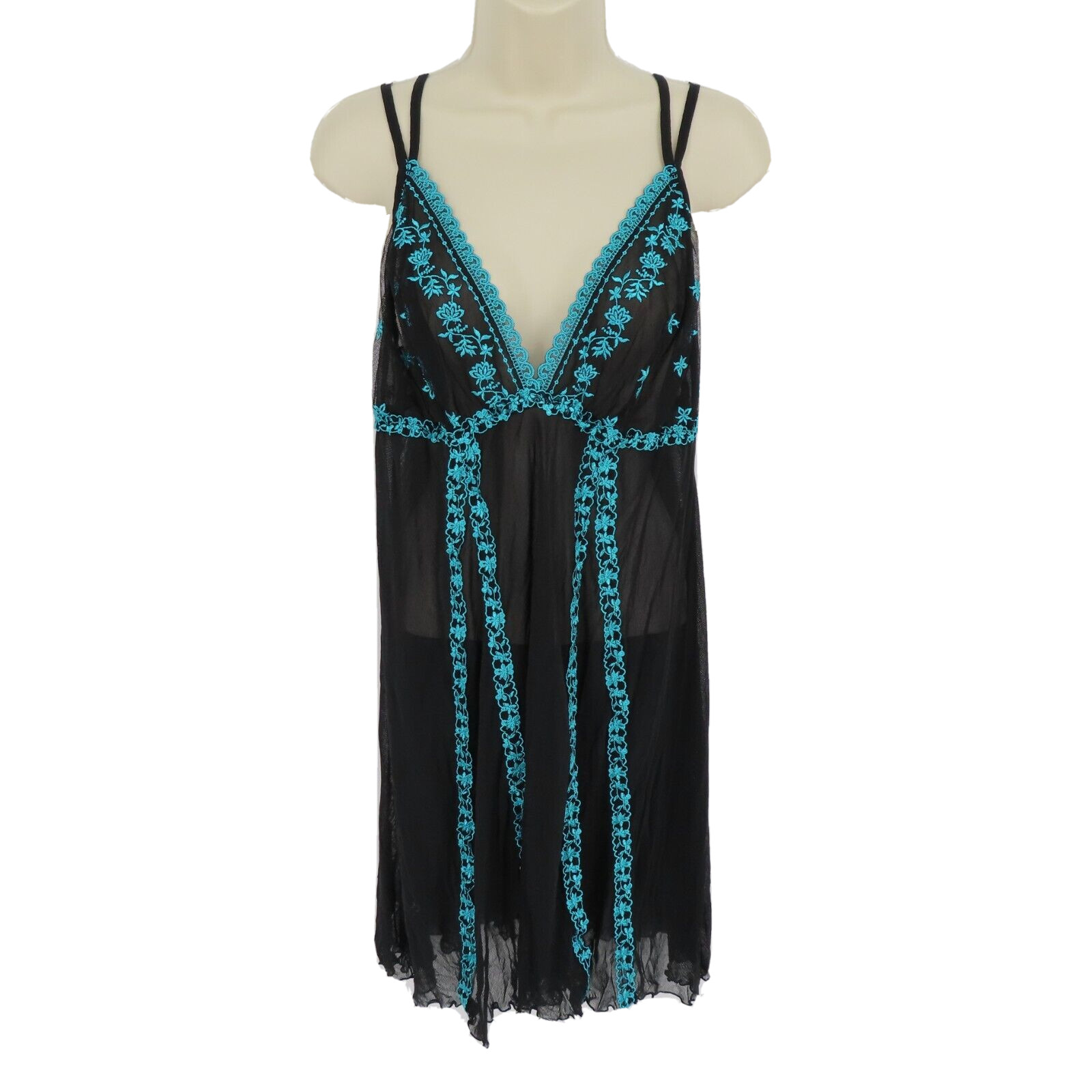 Cacique 18/20 Blue Black Floral Flower Embroidered Me… Gem