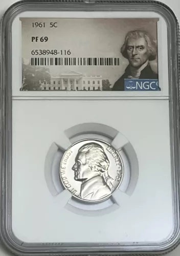 1961 NGC PF69 PROOF THOMAS JEFFERSON NICKEL 5C GREAT EYE APPEAL PORTRAIT LABEL