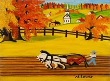Plowing : Maud Lewis 1949 Folk Art Farm Landscape Horses Canadian Art Print