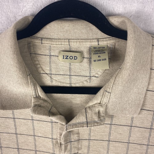 Chemise Izod homme XL marron/beige polo 100% coton golf tricot décontracté confort dégagement - Photo 2/8