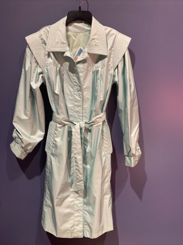 Srebrny jednorożec dziewczęcy 16 płaszcz przeciwdeszczowy, trencz, lata 70. turkusowy niebieski - Zdjęcie 1 z 4