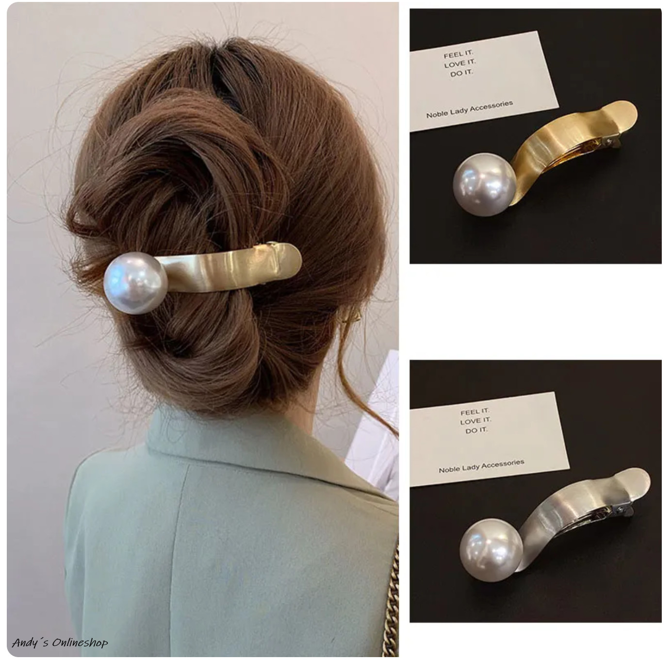 Große Perlen Schwarz Haarklammer Haarspange Haarstyling Haarclips Perlen