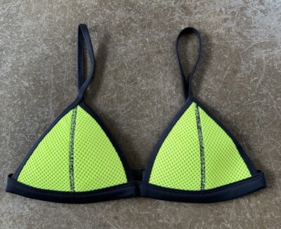 Women’s TRIANGL Neon Green Black Mesh Neoprene Bikini Top Size S