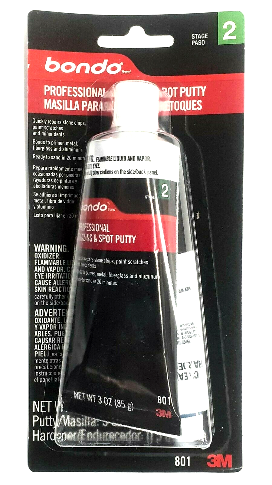 3M Bondo Glaze & Spot Putty 801, 3 oz Tube with Hardener (0.5 oz), 1